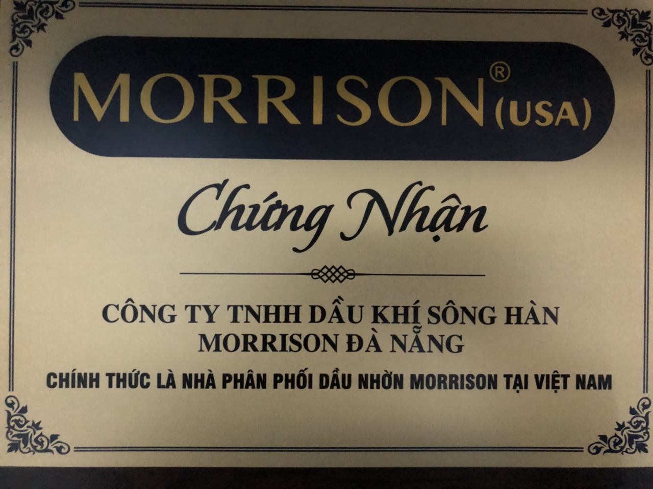 Giáy chứng nhận   nhà  phân phối chính  Dầu nhớt Morrison